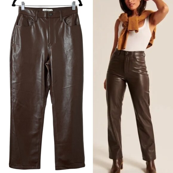 Abercrombie & Fitch Pants - Abercrombie & Fitch Curve Love 28 6 Brown Vegan Leather Pants 90s Straight